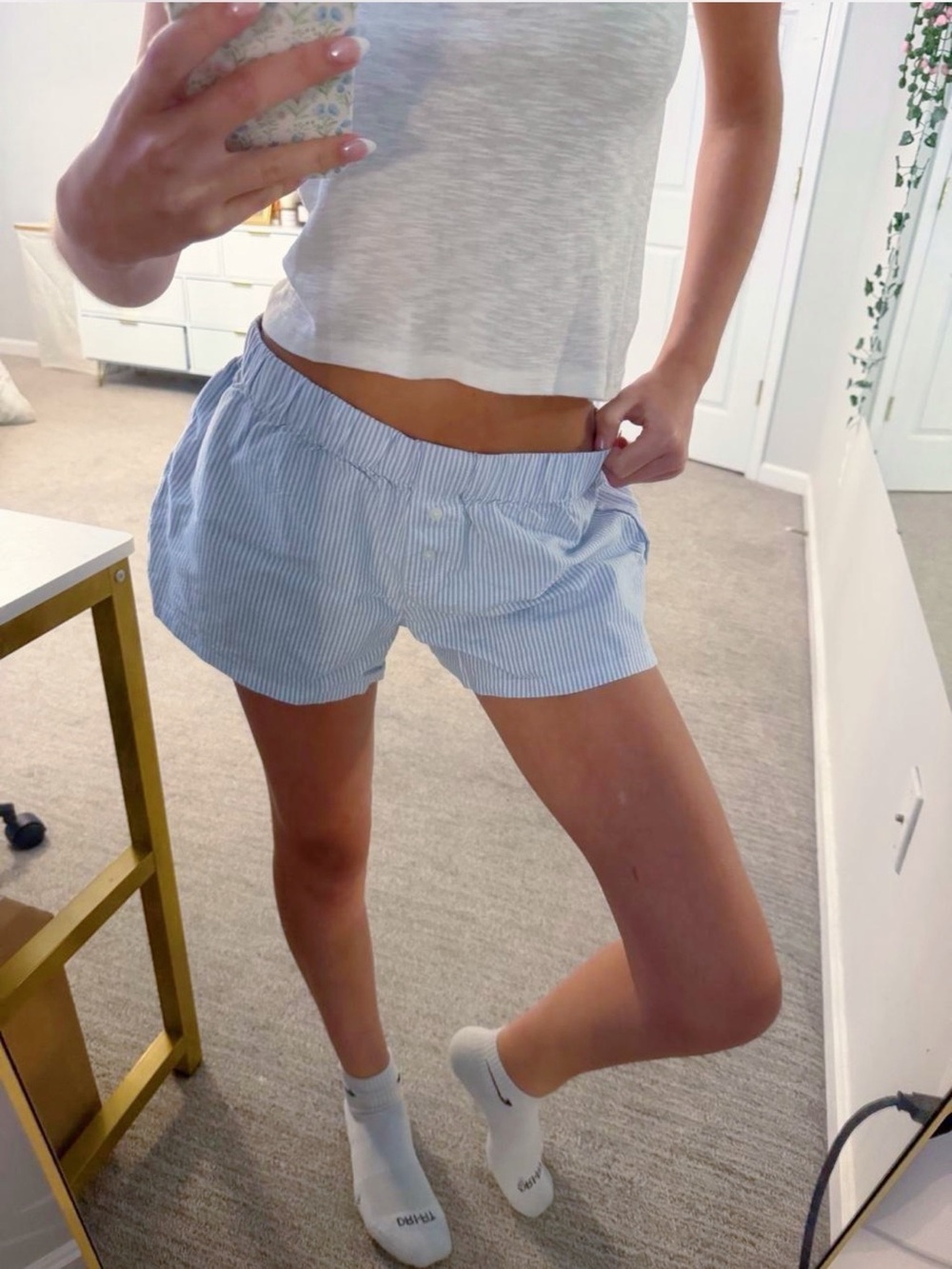PacSun Light Blue & White Striped Athletic Lounge Shorts